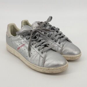 Adidas Stan Smith Womens Silver Lace Up Sneakers Size 7.5